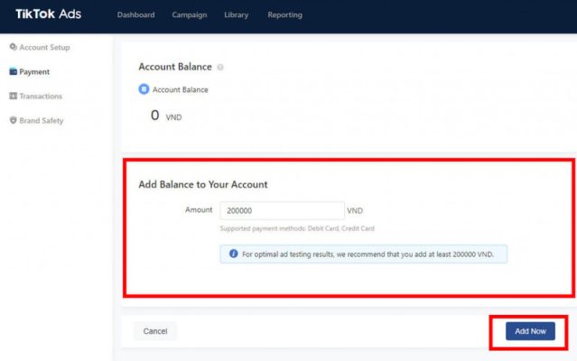Cách nạp tiền quảng cáo TikTok