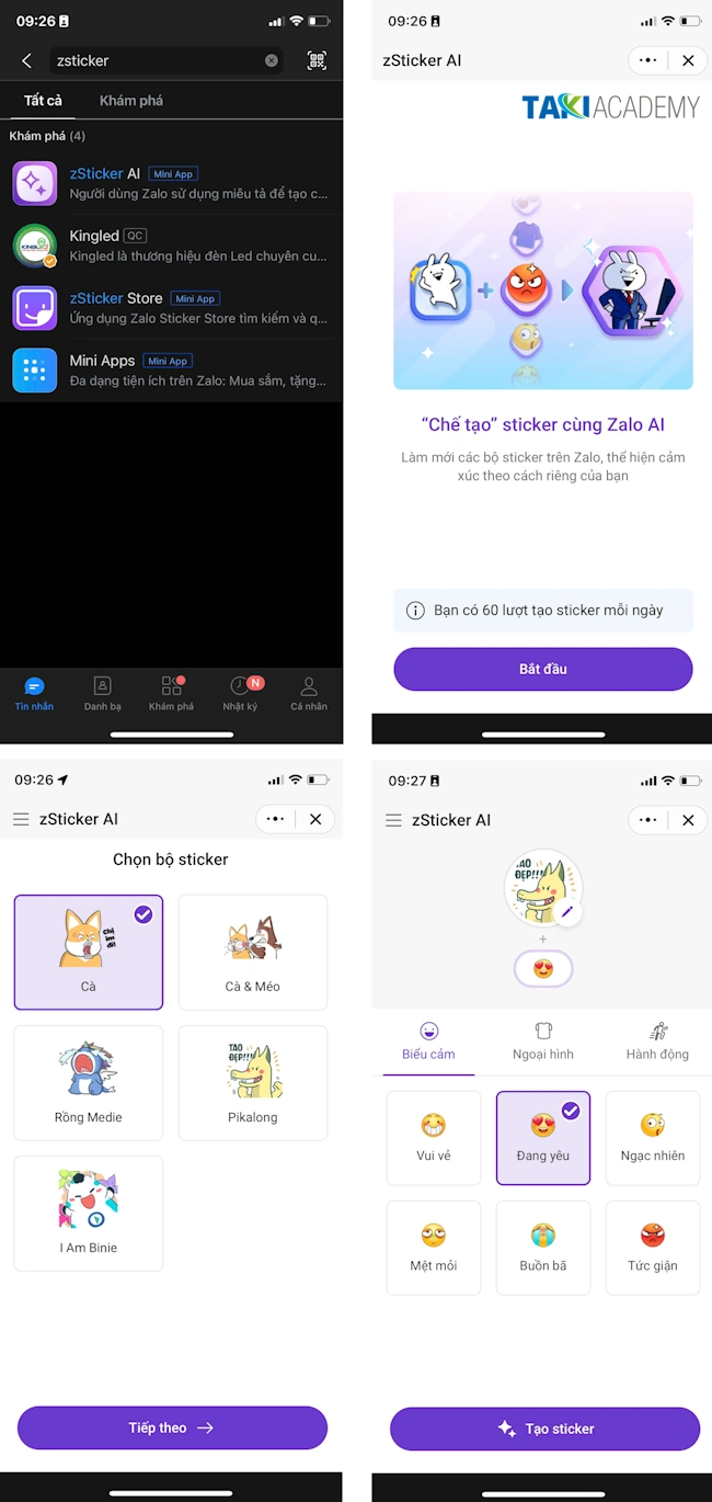 Cách dùng ứng dụng Zalo AI Sticker - TAKI Academy