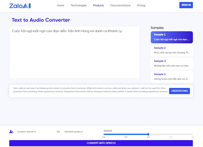 Zalo AI Voice - Text to Audio Converter cho phép chuyển văn bản thành giọng nói - TAKI Academy