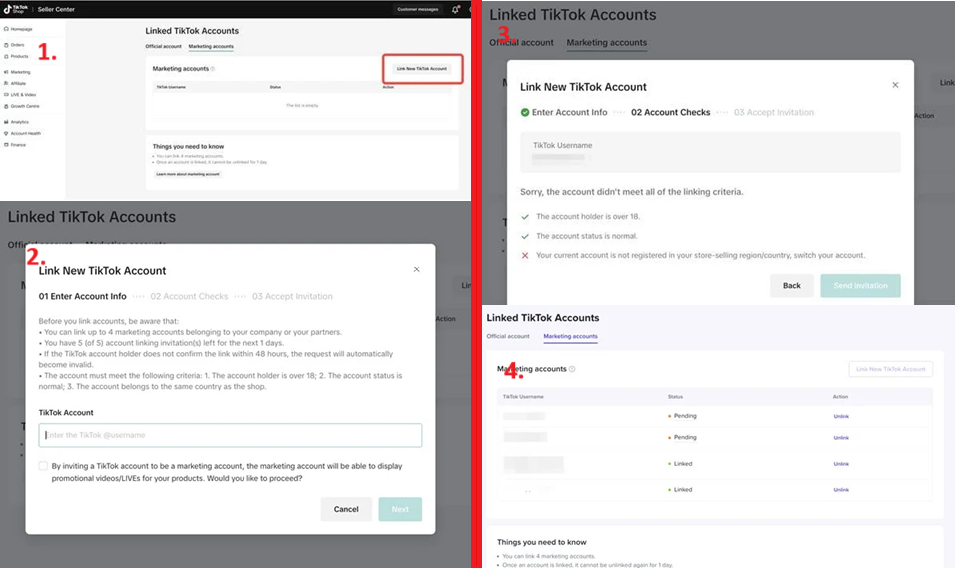 Cách làm liên kết tài khoản tiếp thị Tiktok Shop